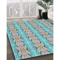 Patterned Grayish Turquoise Green Novelty Rug, pat2893