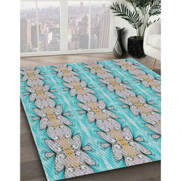 Patterned Grayish Turquoise Green Novelty Rug in Family Room, pat2893