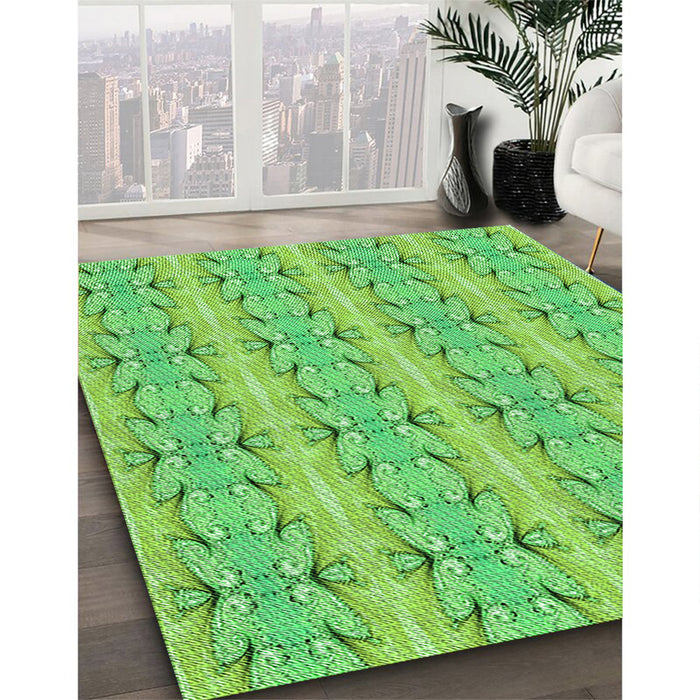 Machine Washable Transitional Emerald Green Rug in a Family Room, wshpat2894grn