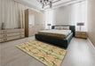 Patterned Dark Golden Brown Rug in a Bedroom, pat2895brn