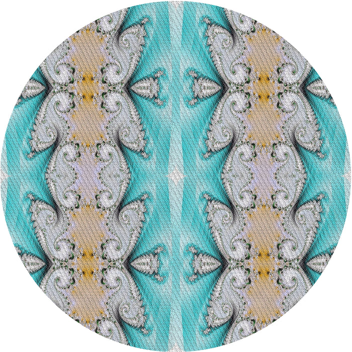 Sideview of Patterned Grayish Turquoise Green Novelty Rug, pat2895