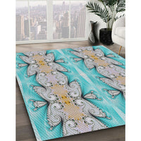 Patterned Grayish Turquoise Green Novelty Rug, pat2895