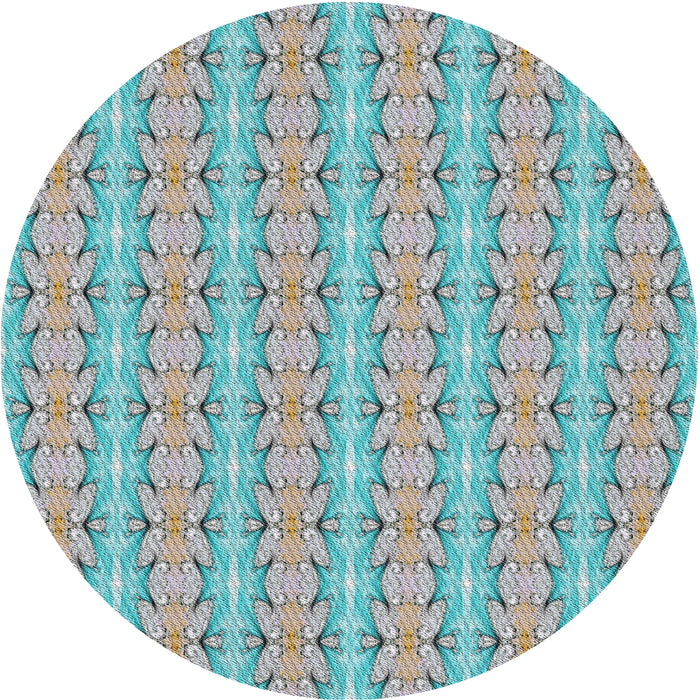 Sideview of Patterned Grayish Turquoise Green Novelty Rug, pat2896