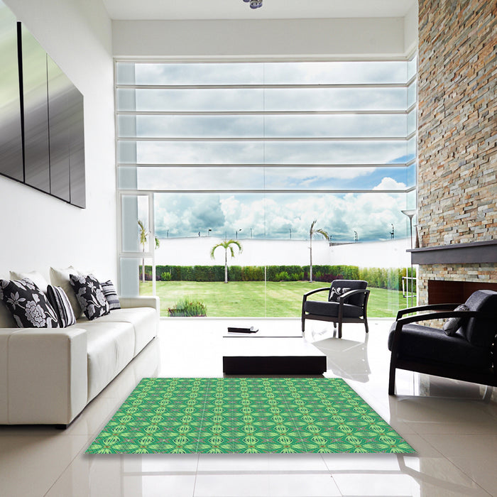 Square Patterned Green Rug in a Living Room, pat2897lblu