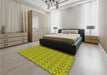 Patterned Dark Yellow Green Rug in a Bedroom, pat2897yw