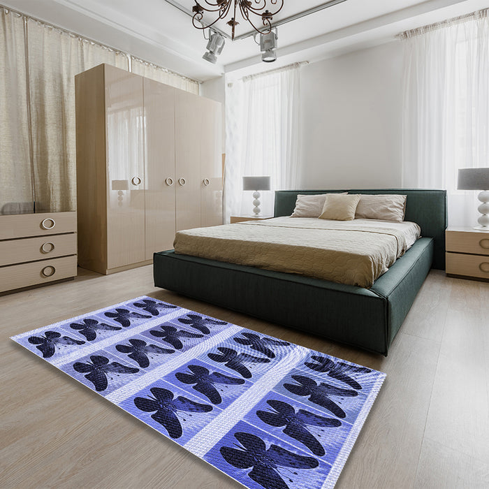 Patterned Blue Rug in a Bedroom, pat2899blu