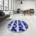 Round Patterned Blue Rug in a Office, pat2899blu