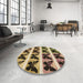 Round Patterned Metallic Gold Rug in a Office, pat2899brn