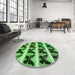 Round Patterned Deep Emerald Green Rug in a Office, pat2899grn