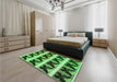 Patterned Deep Emerald Green Rug in a Bedroom, pat2899grn