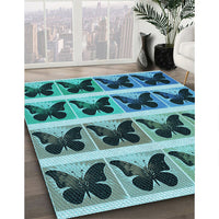 Patterned Medium Teal Green Rug, pat2899lblu