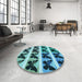 Round Patterned Medium Teal Green Rug in a Office, pat2899lblu