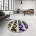 Round Machine Washable Transitional Black Rug in a Office, wshpat2899