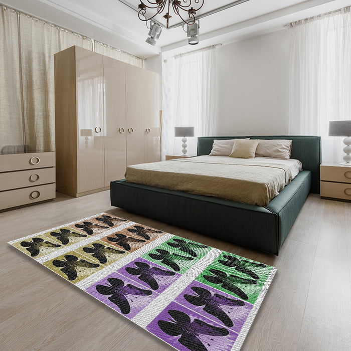Patterned Black Novelty Rug in a Bedroom, pat2899