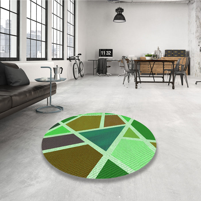Round Patterned Green Rug in a Office, pat29grn