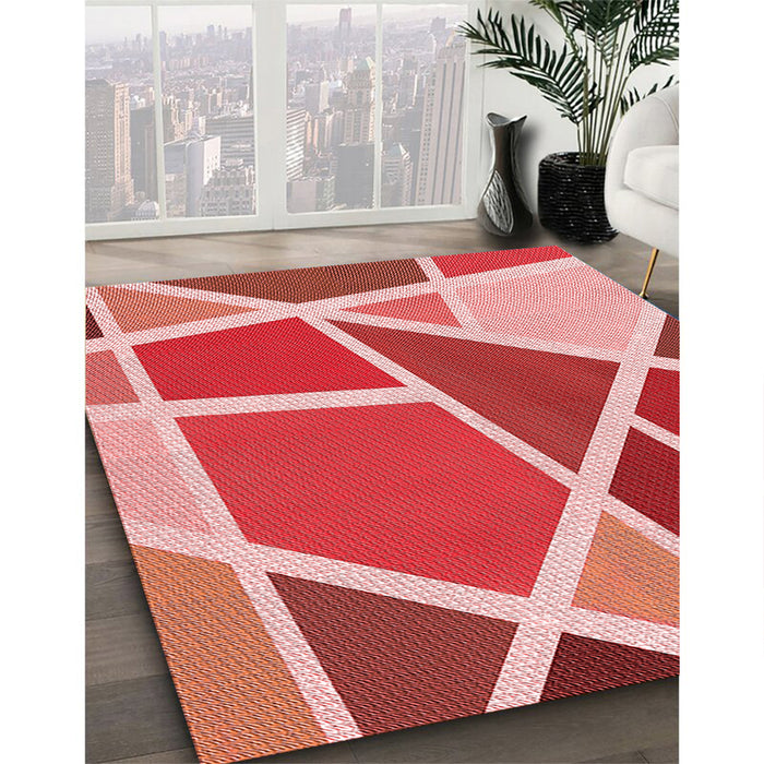 Patterned Red Rug in Family Room, pat29rd
