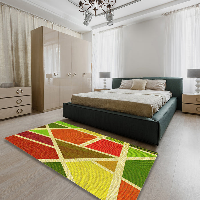 Patterned Green Rug in a Bedroom, pat29yw