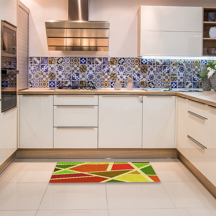 Patterned Green Rug in a Kitchen, pat29yw