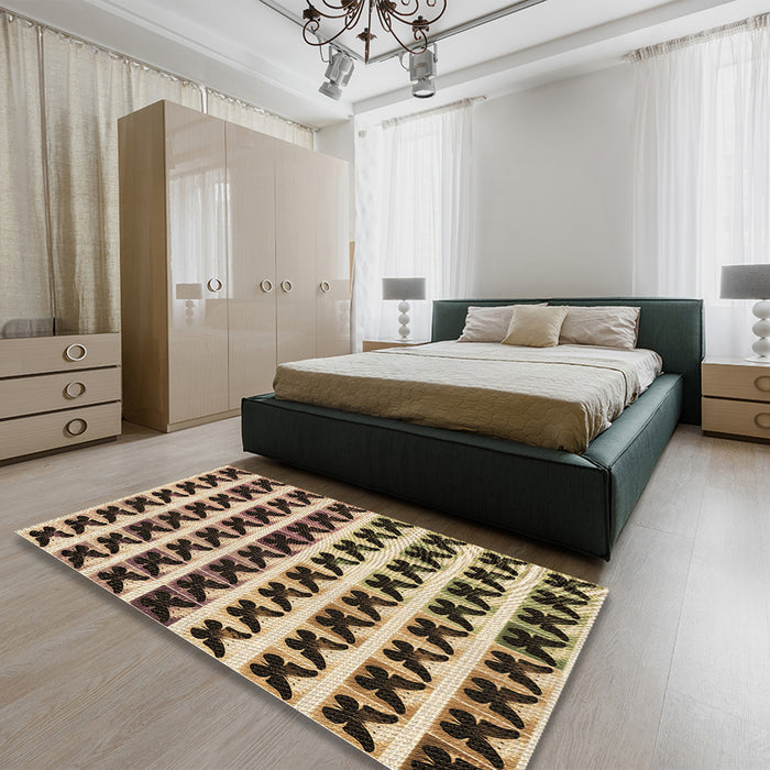 Round Machine Washable Transitional Bakers Brown Rug in a Office, wshpat2900brn