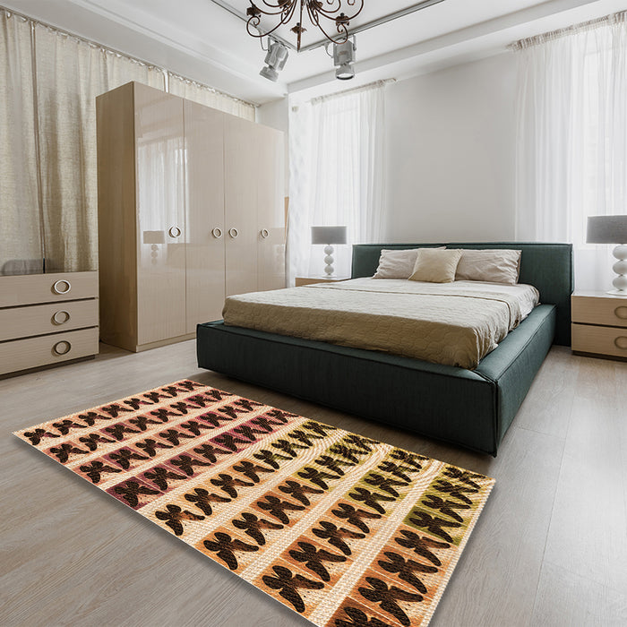 Patterned Red Brown Rug in a Bedroom, pat2900org