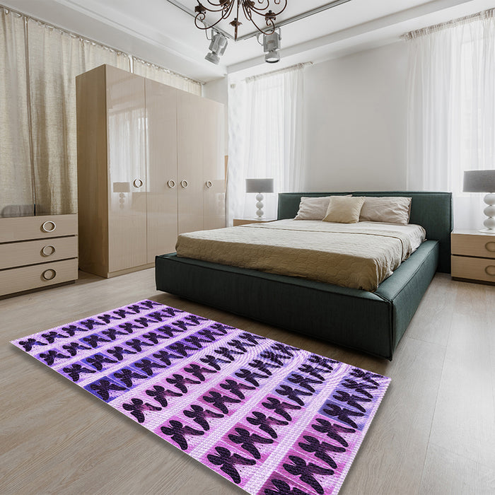 Patterned Purple Rug in a Bedroom, pat2900pur