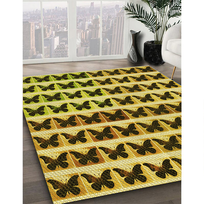 Machine Washable Transitional Bold Yellow Rug in a Family Room, wshpat2900yw
