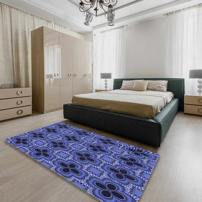 Patterned Light Slate Blue Rug in a Bedroom, pat2901blu