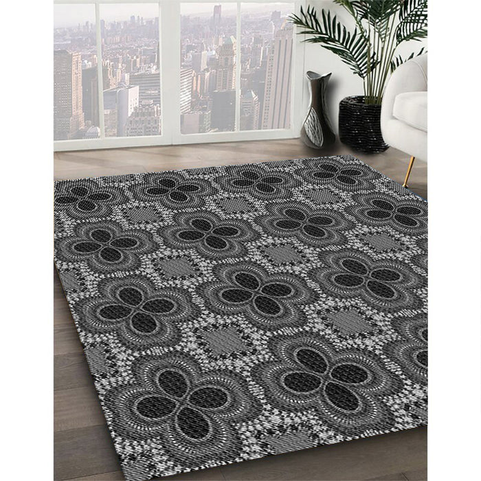 Machine Washable Transitional Charcoal Black Rug in a Family Room, wshpat2901gry