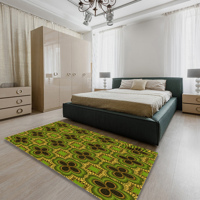 Patterned Pistachio Green Rug in a Bedroom, pat2901yw
