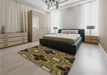 Patterned Milk Chocolate Brown Rug in a Bedroom, pat2902brn