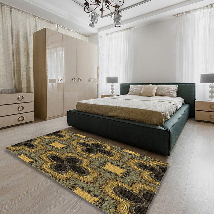 Patterned Milk Chocolate Brown Rug in a Bedroom, pat2902brn