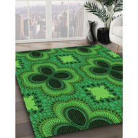 Patterned Deep Emerald Green Rug, pat2902grn