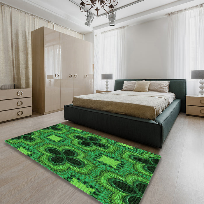 Round Machine Washable Transitional Deep Emerald Green Rug in a Office, wshpat2902grn