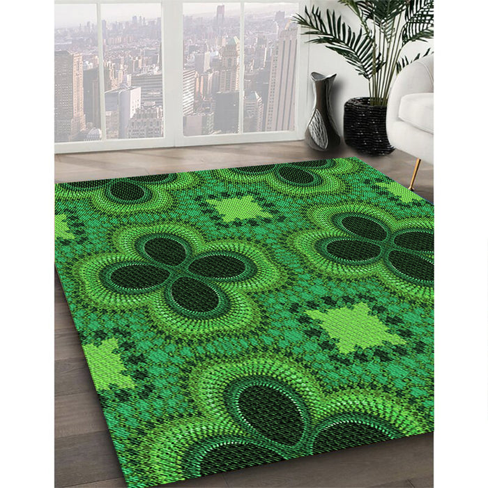 Machine Washable Transitional Deep Emerald Green Rug in a Family Room, wshpat2902grn