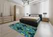 Patterned Mint Green Rug in a Bedroom, pat2902lblu