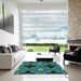 Square Patterned Mint Green Rug in a Living Room, pat2902lblu