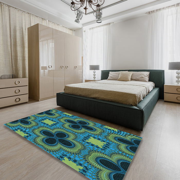 Round Machine Washable Transitional Mint Green Rug in a Office, wshpat2902lblu