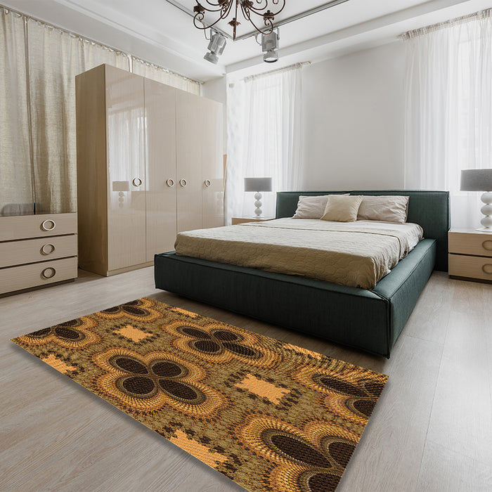 Patterned Red Rug in a Bedroom, pat2902org