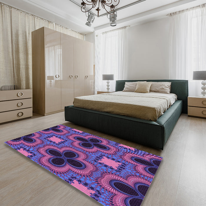 Patterned Purple Rug in a Bedroom, pat2902pur