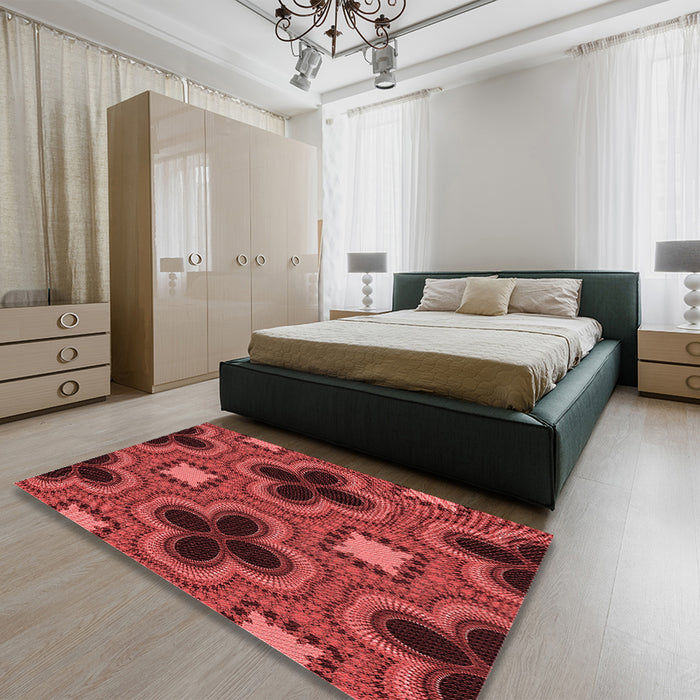 Patterned Red Rug in a Bedroom, pat2902rd