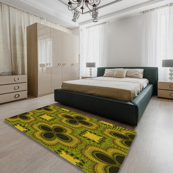 Round Machine Washable Transitional Bakers Brown Rug in a Office, wshpat2902yw