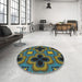 Round Machine Washable Transitional Charcoal Black Rug in a Office, wshpat2902