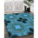 Machine Washable Transitional Medium Teal Green Rug in a Family Room, wshpat2903lblu