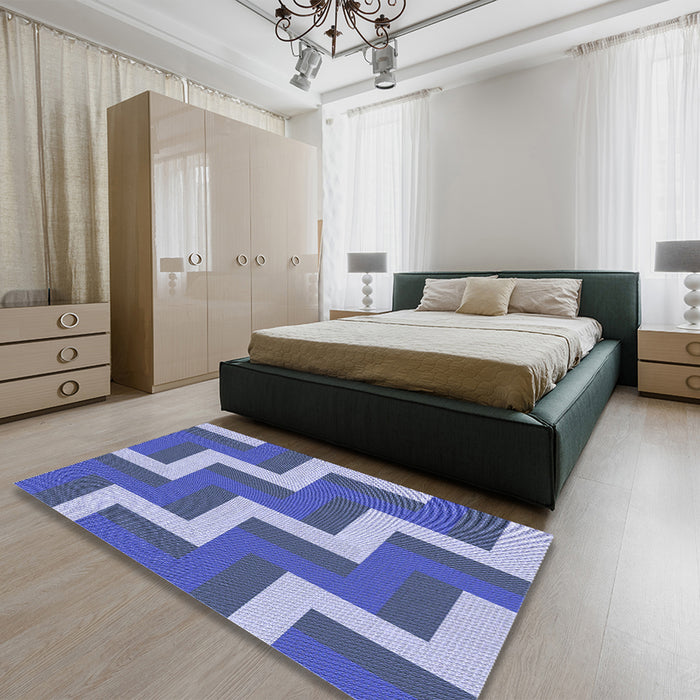 Patterned Denim Blue Rug in a Bedroom, pat2906blu
