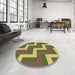 Round Patterned Green Rug in a Office, pat2906brn