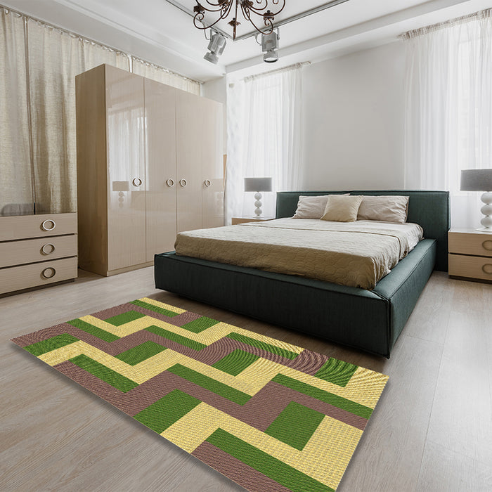 Patterned Green Rug in a Bedroom, pat2906brn