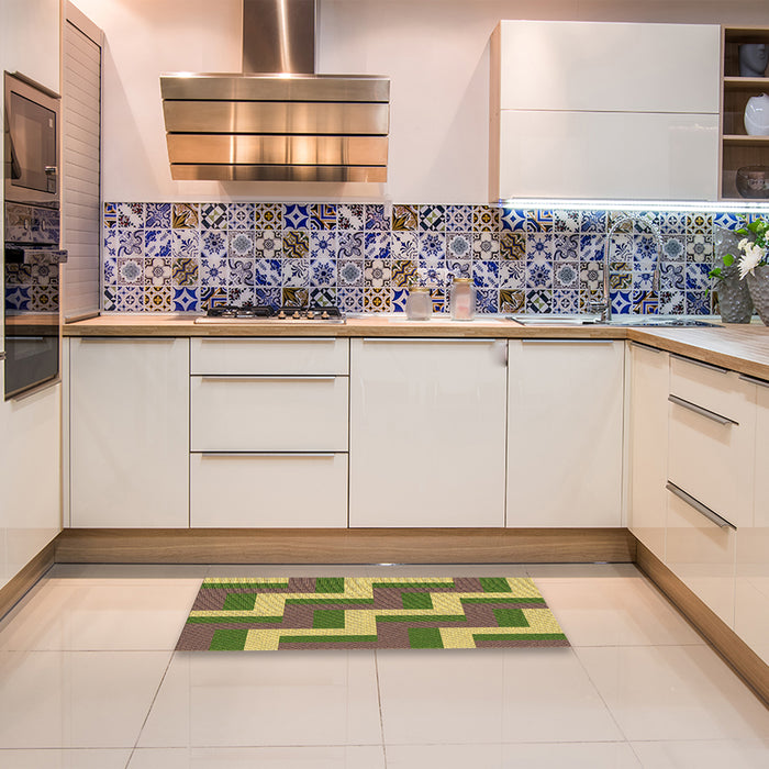 Patterned Green Rug in a Kitchen, pat2906brn