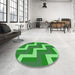 Round Patterned Neon Green Rug in a Office, pat2906grn