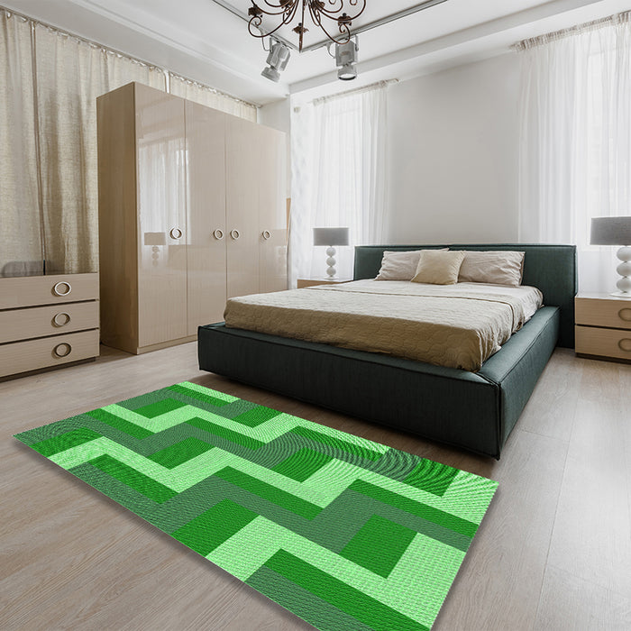 Patterned Neon Green Rug in a Bedroom, pat2906grn