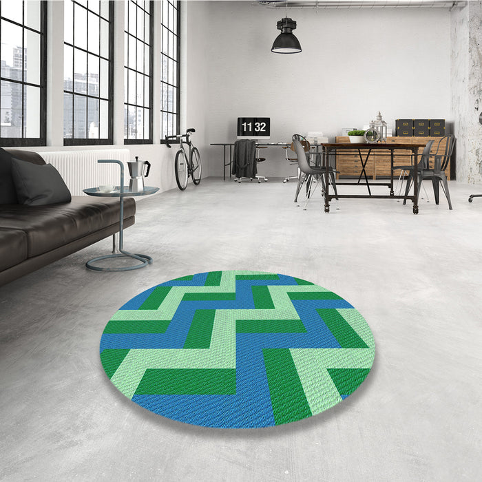 Round Patterned Dark Cyan Green Rug in a Office, pat2906lblu